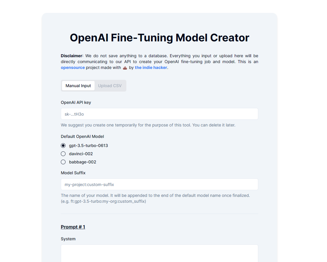 OpenAI Fine-Tuning Model Builder and Deployer Screenshot